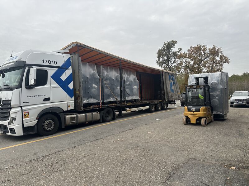 Loading radiator onto truck